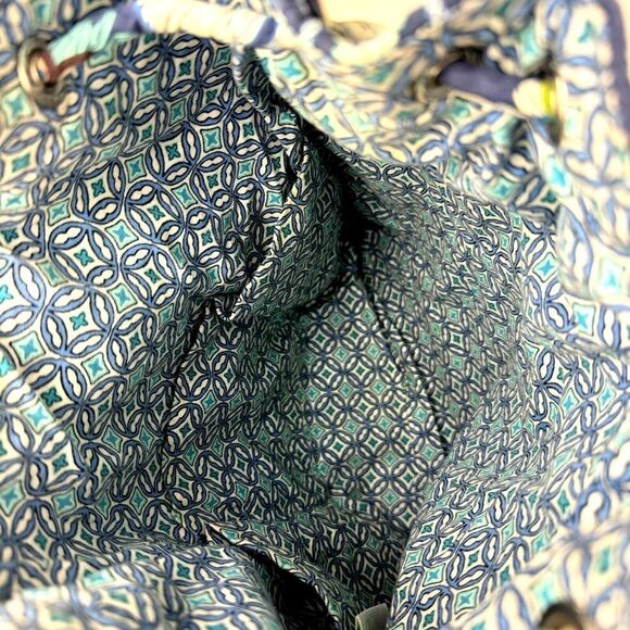 Vera Bradley Backpack Retired Mod Floral Blue Pattern Quilted Cotton Drawstring - Picture 10 of 13